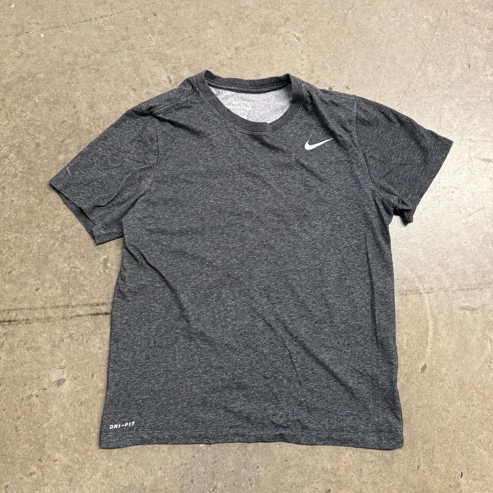 Nike Dri-FIT Womens Training T-Shirt Heather Charcoal Gray Swoosh Logo Size M